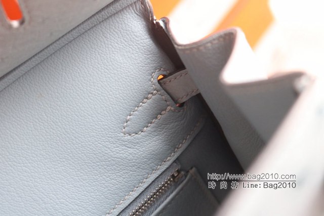 Hermes女包 愛馬仕Brikin J7 Blue Lin亞麻藍銀扣 Hermes鉑金鴕鳥皮手提包  tdh2251
